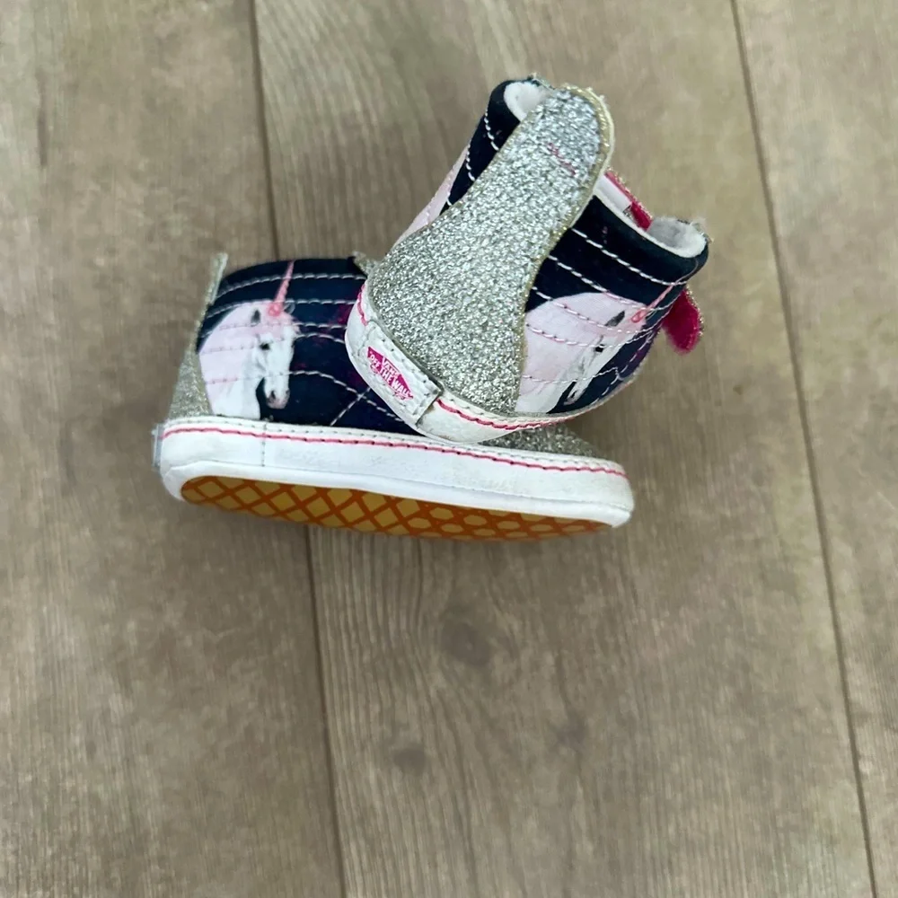 Vans Infant Baby Girl Unicorn Silver Glitter SK8-Hi Crib Sneakers Shoes Size 3